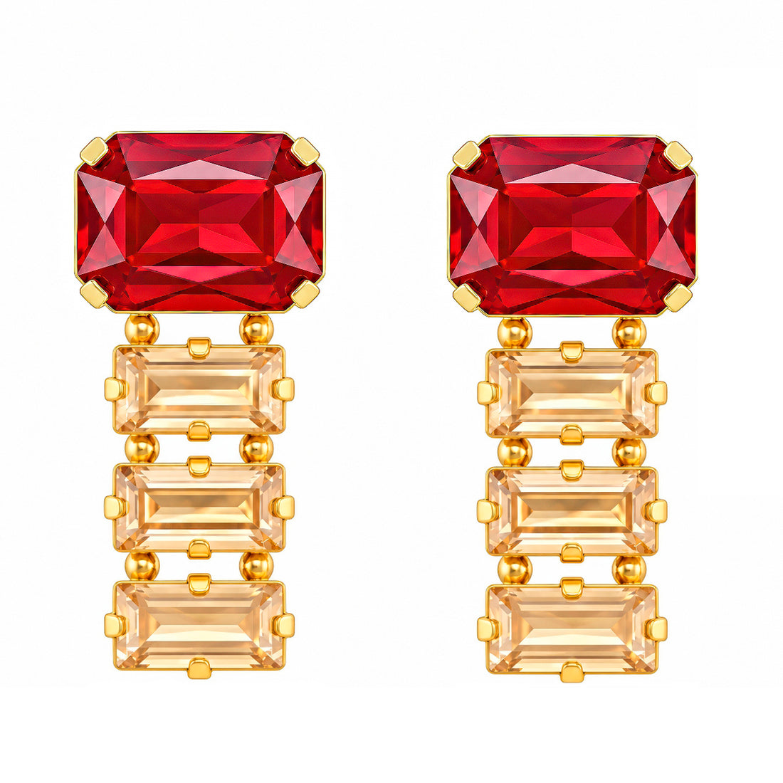 PRAO Earrings Anti-Tarnish Red Crystal Baguette
