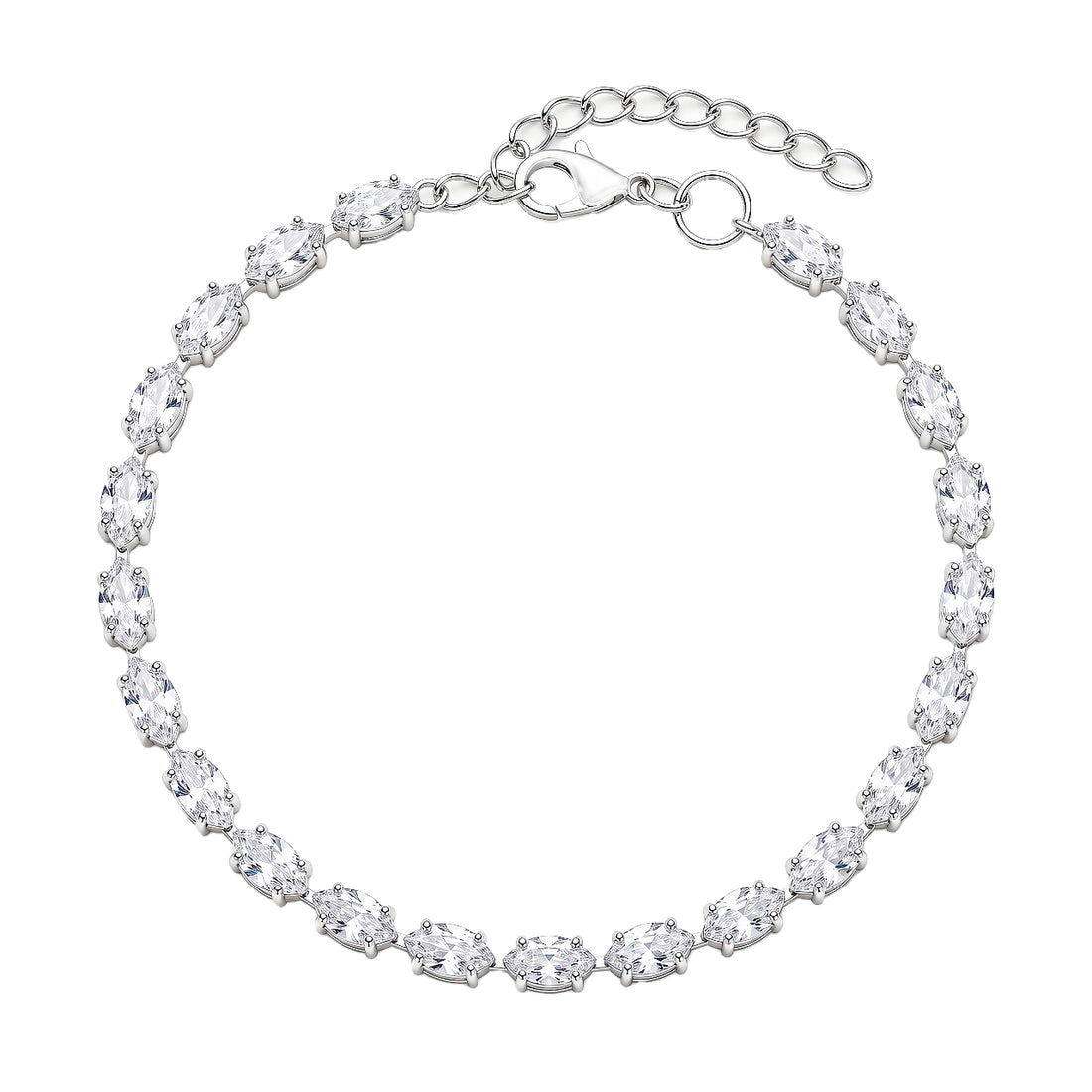 PRAO Bracelet Anti-Tarnish Marquise Crystal Tennis (Adjustable Size)
