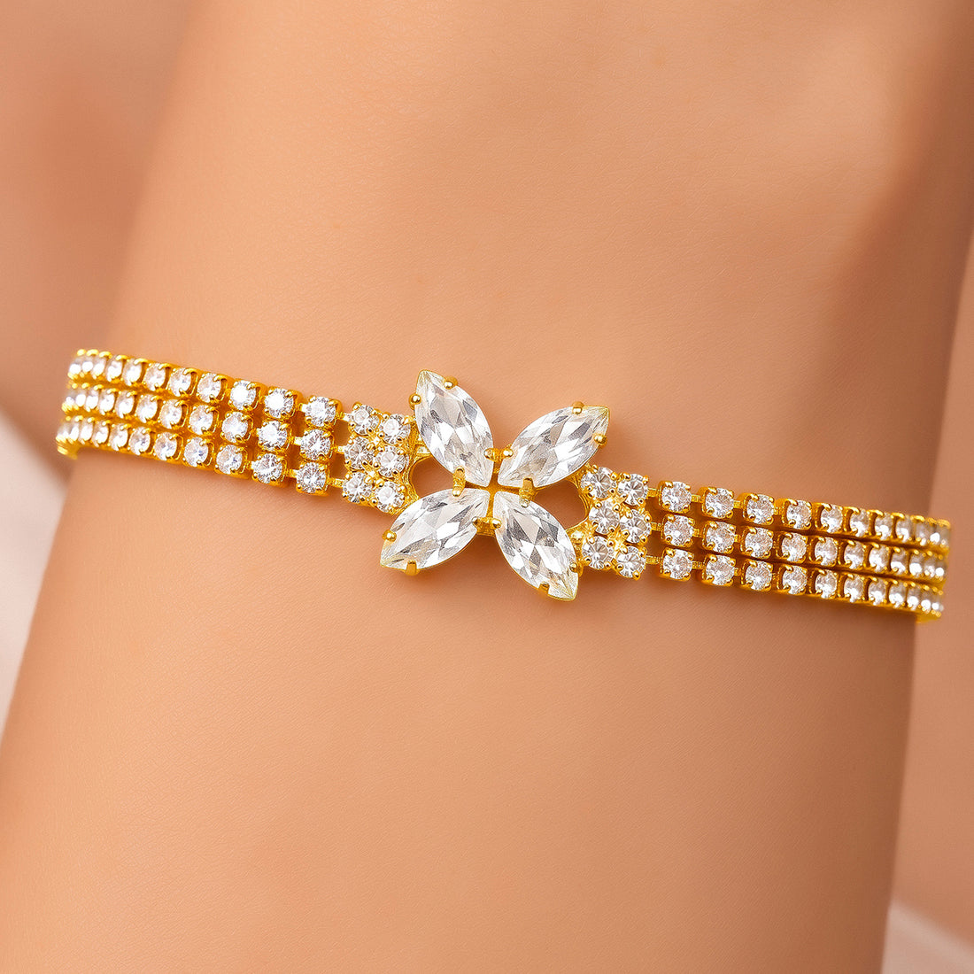 PRAO Bracelet Anti-Tarnish Marquise Crystal Butterfly (Adjustable Size)