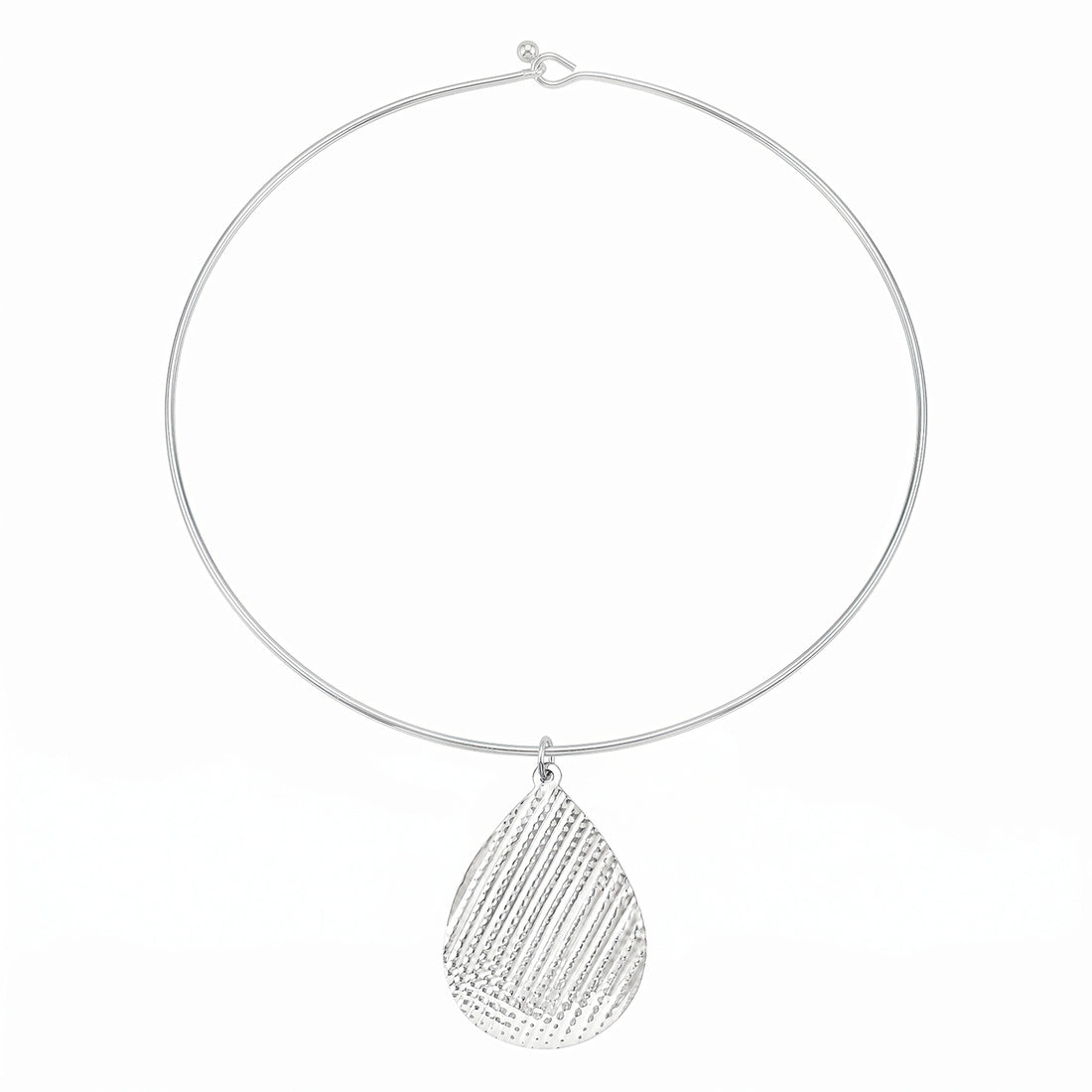PRAO Necklace Anti-Tarnish Silver Hammered Drop Shape Hasli