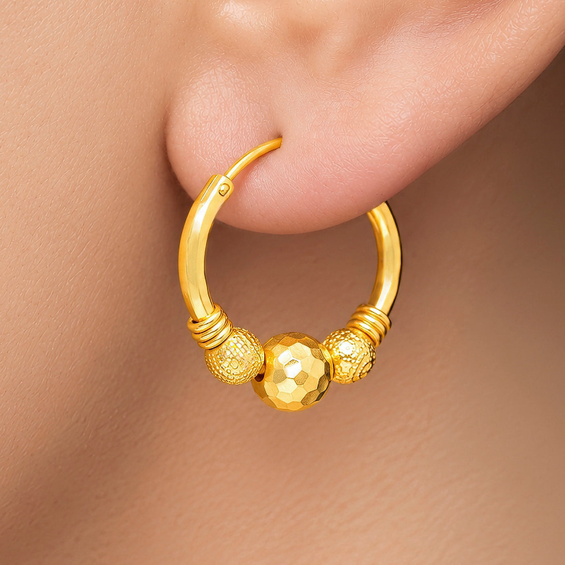 PRAO Earrings Anti-Tarnish Faceted Bead Hoop