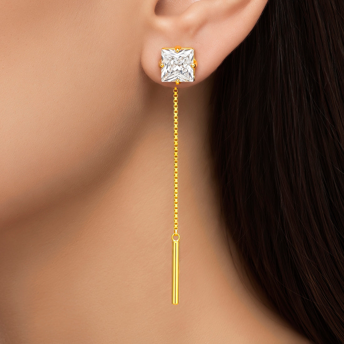 PRAO Earrings Anti-Tarnish Crystal Stud Threader