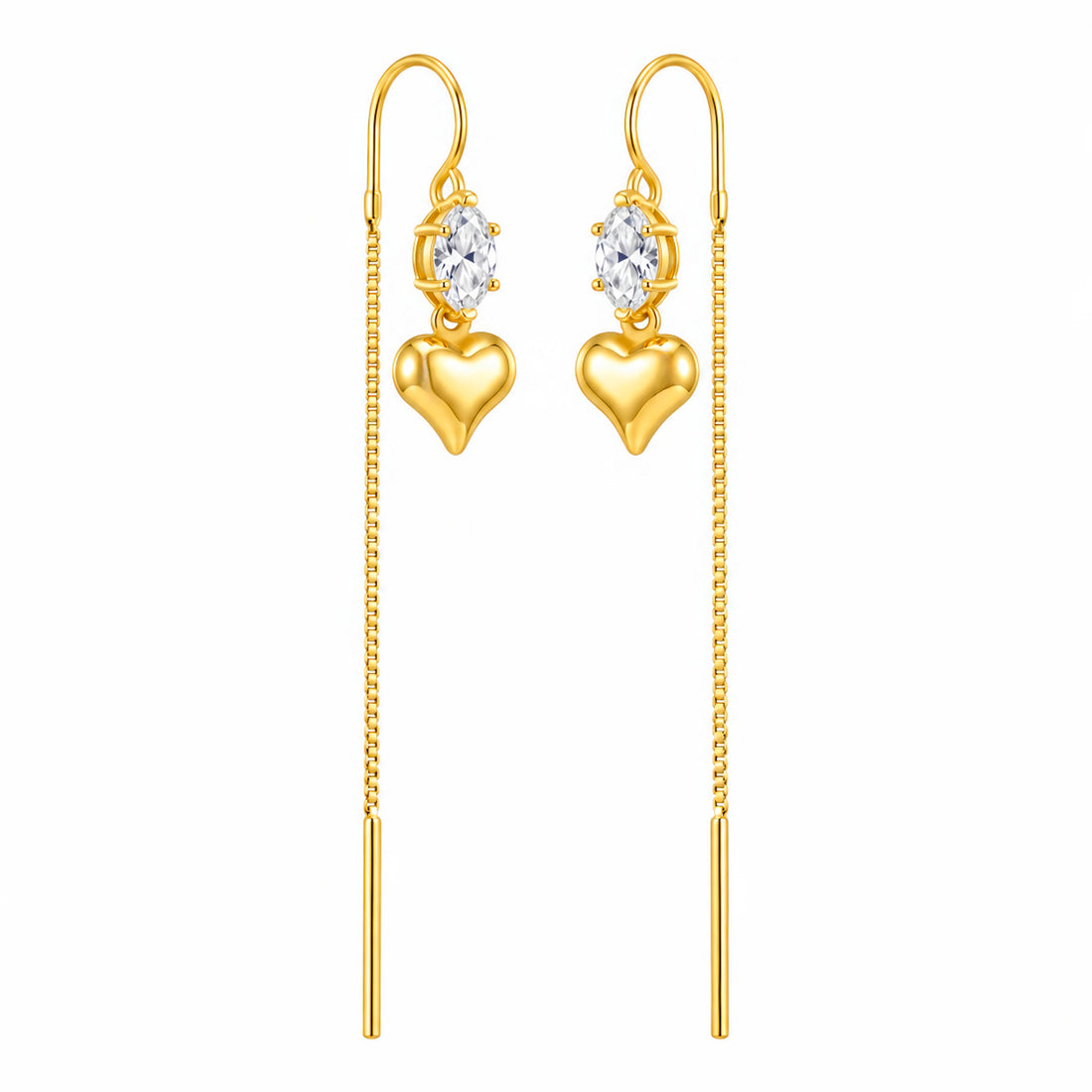 PRAO Earrings Anti-Tarnish Crystal Heart Threader