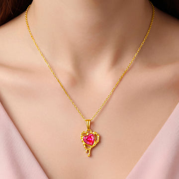 PRAO Necklace Anti-Tarnish Pink Heart Crystal