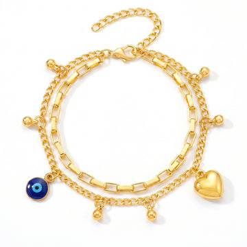 PRAO Bracelet Anti-Tarnish Layered Golden Heart Charms (Adjustable Size)