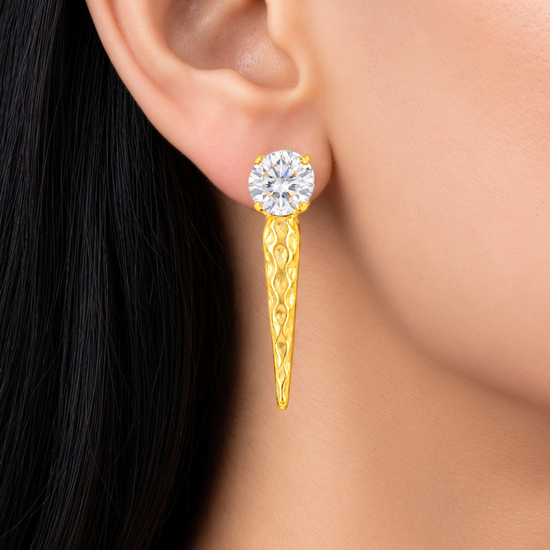 PRAO Earrings Anti-Tarnish Clear Crystal Spike Dangle