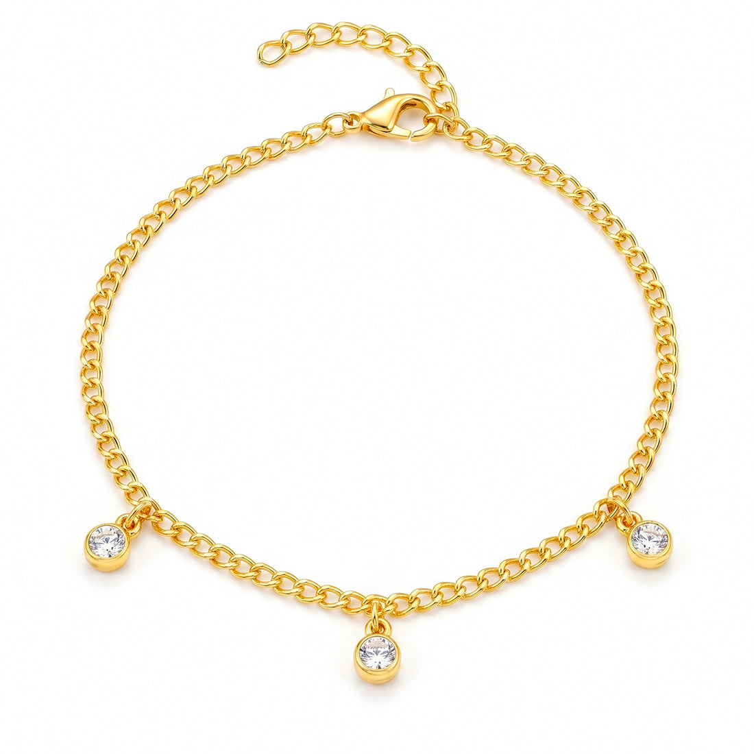 PRAO Anklet Anti-Tarnish Gold Plated Triple Crystal