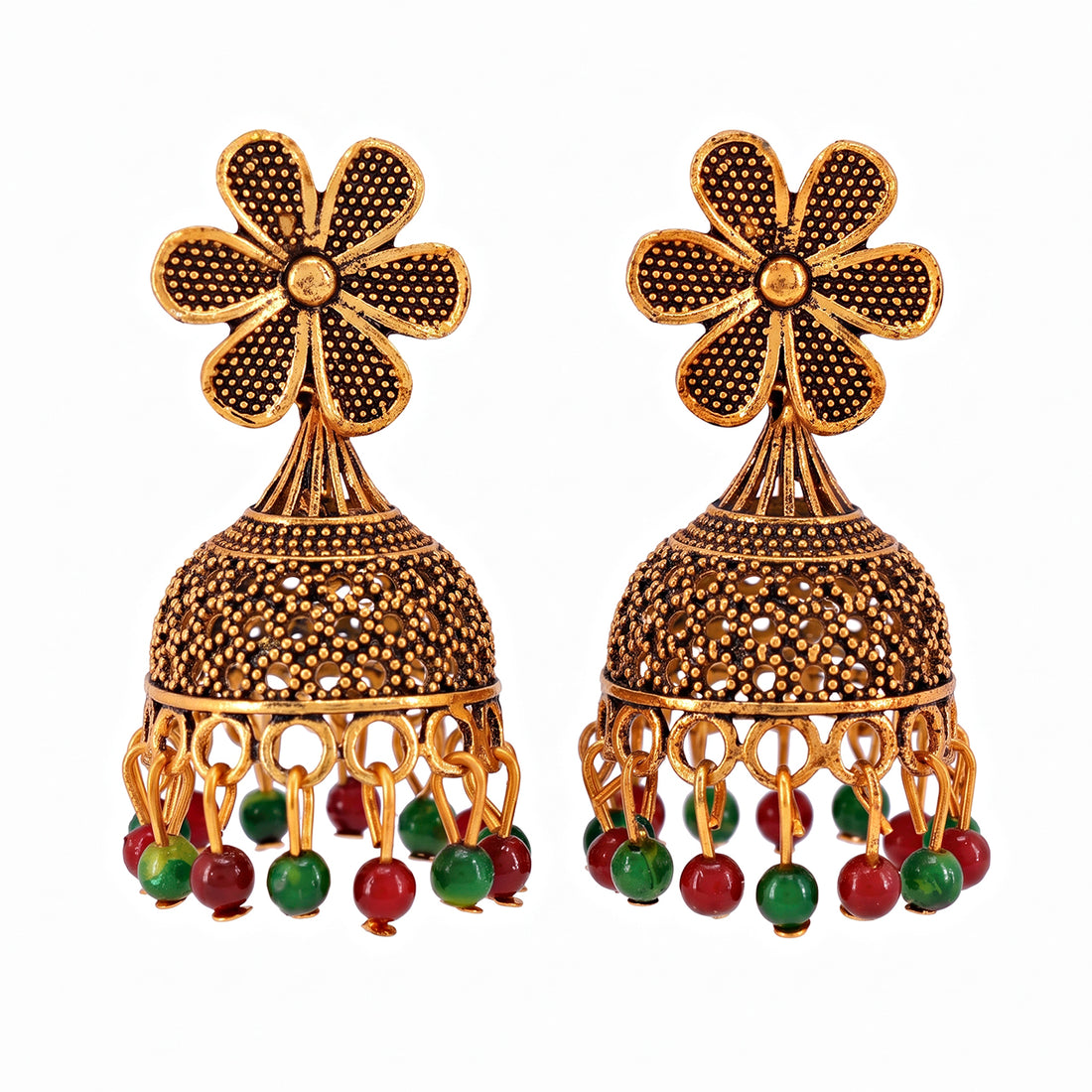 PRAO Earrings Anti-Tarnish Floral Enamel Jhumka