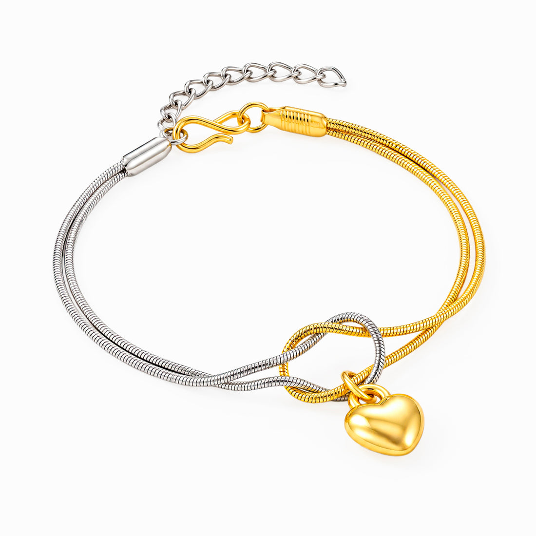 PRAO Bracelet Anti-Tarnish Two Tone Knot Heart Charm (Adjustable Size)