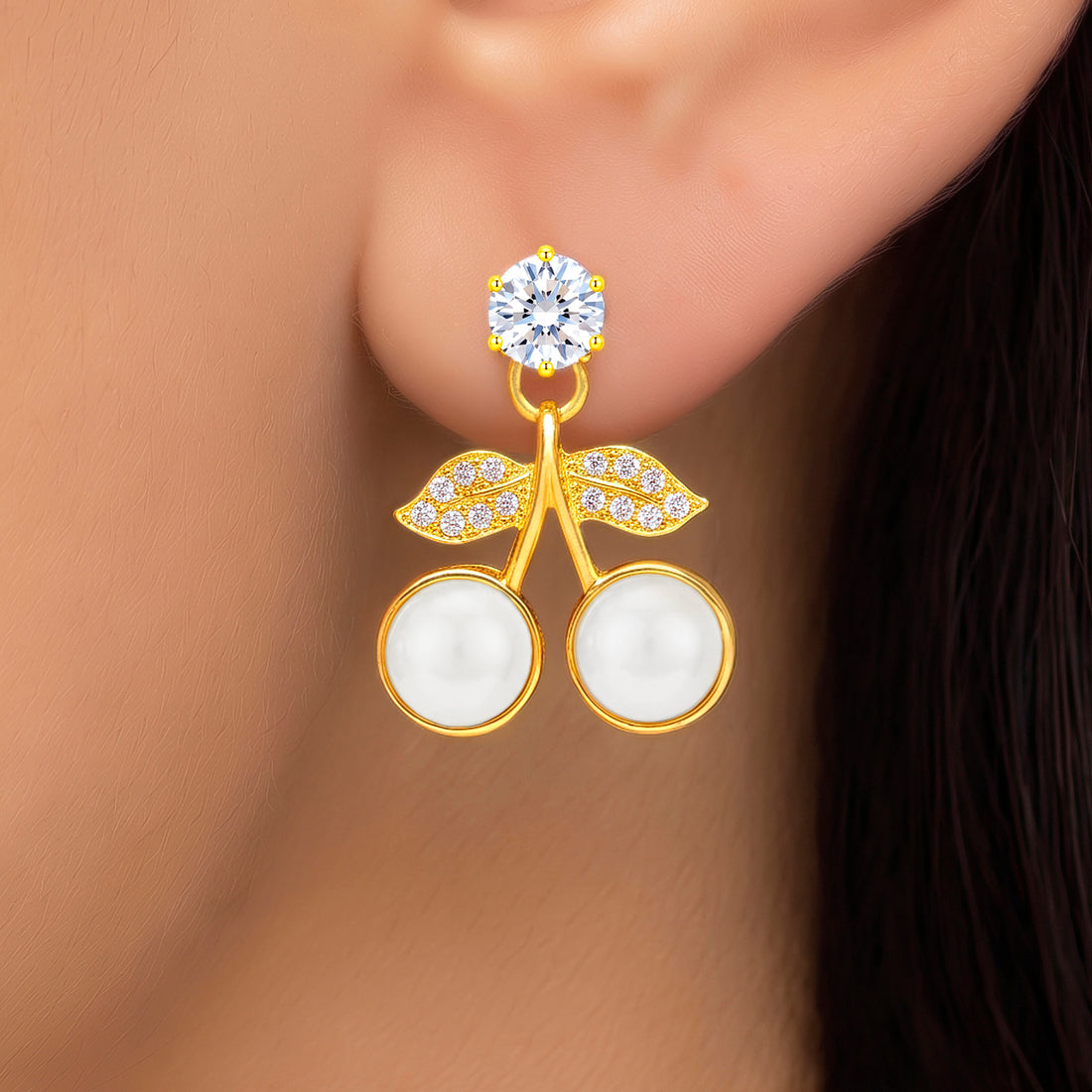 PRAO Earrings Anti-Tarnish Opal Cherry Crystal Stud