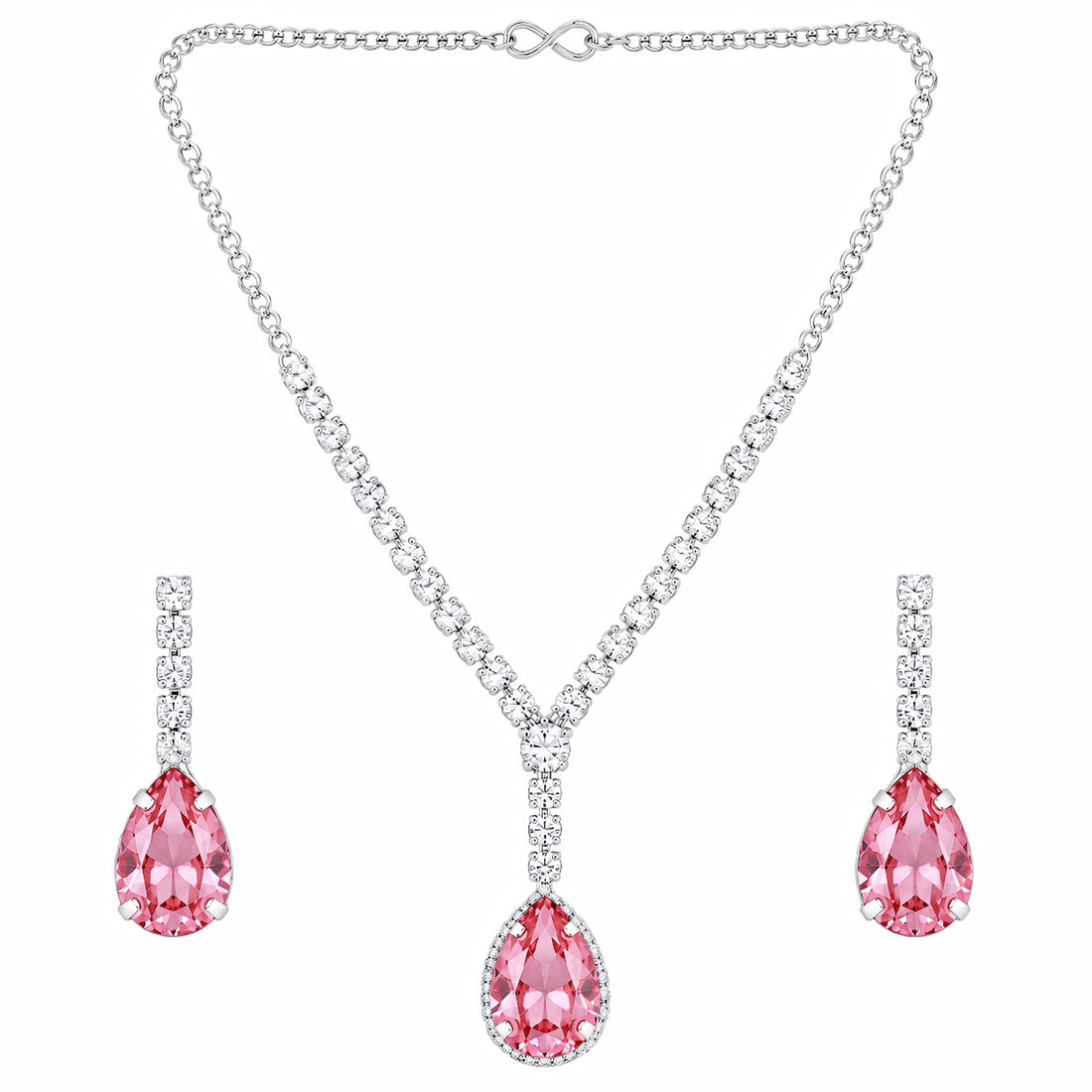 PRAO Necklace Anti-Tarnish Vintage Rose Teardrop Crystal Set With Earrings