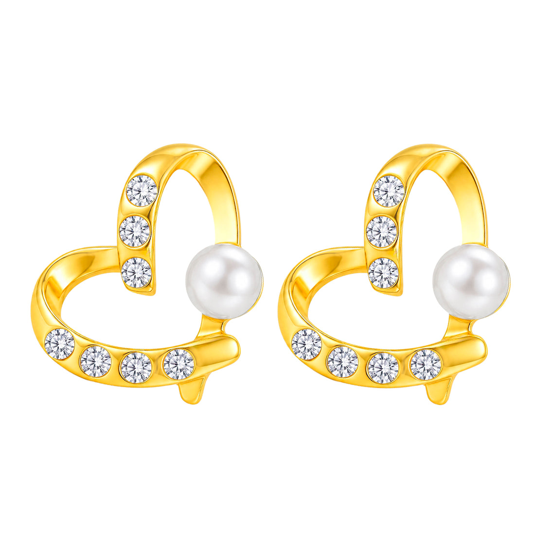 PRAO Earrings Anti-Tarnish Heart Crystal Pearl Hoop
