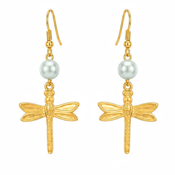 PRAO Earrings Anti-Tarnish Pearl Dragonfly