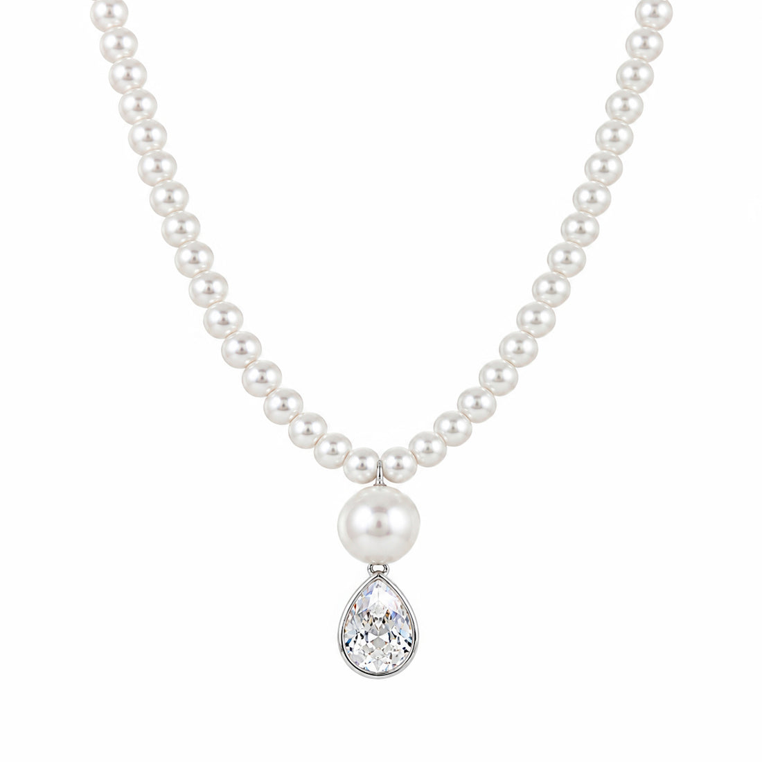 PRAO Necklace Elegant Pearls & Crystal Pendant