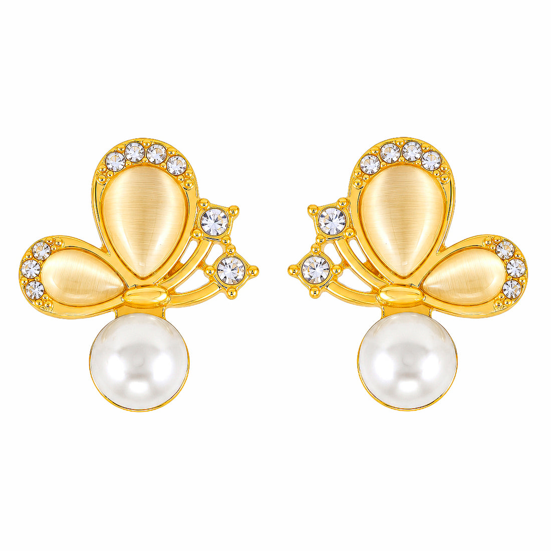 PRAO Earrings Anti-Tarnish Cat Eye Butterfly Pearl