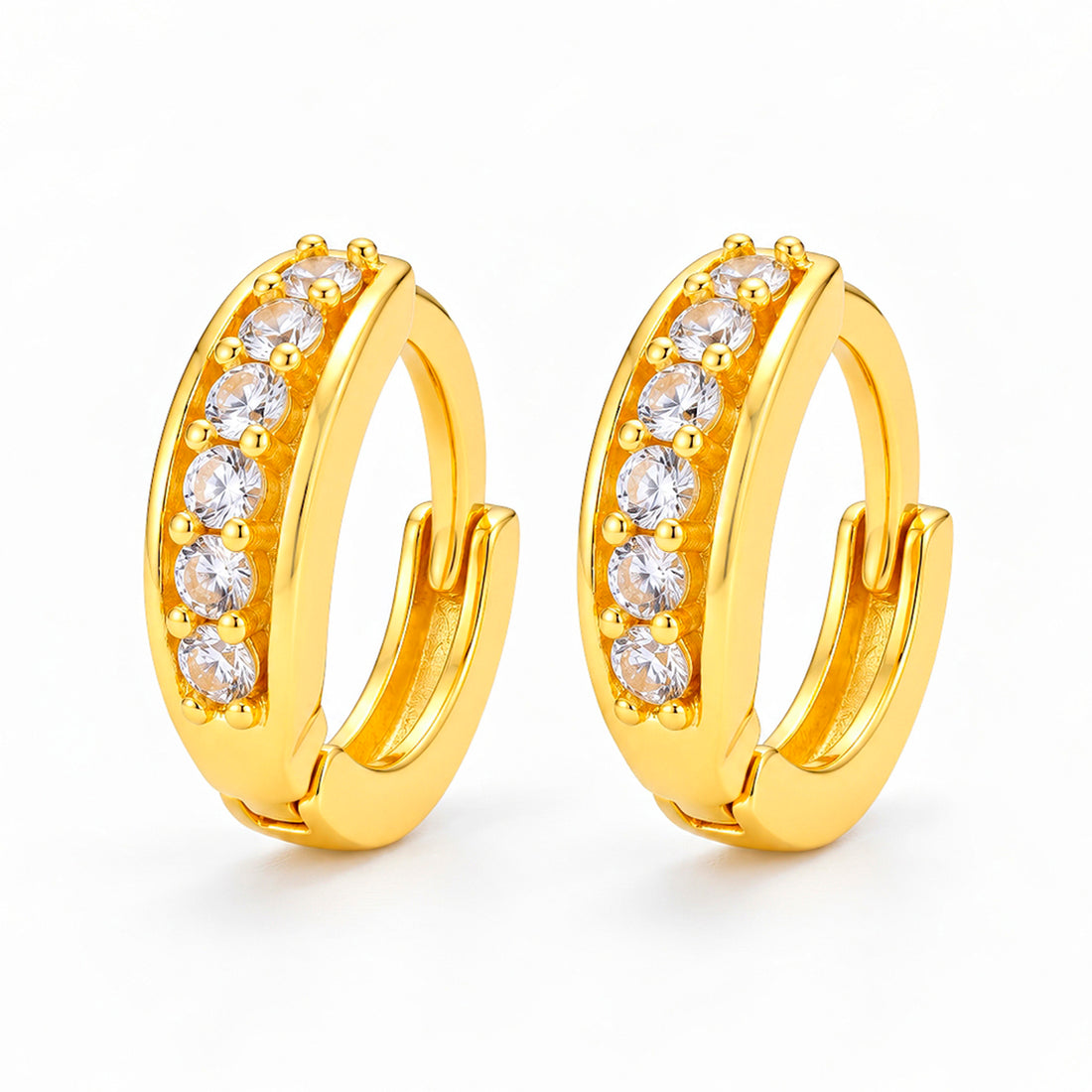 PRAO Earrings Anti-Tarnish Double Row Crystal Hoop