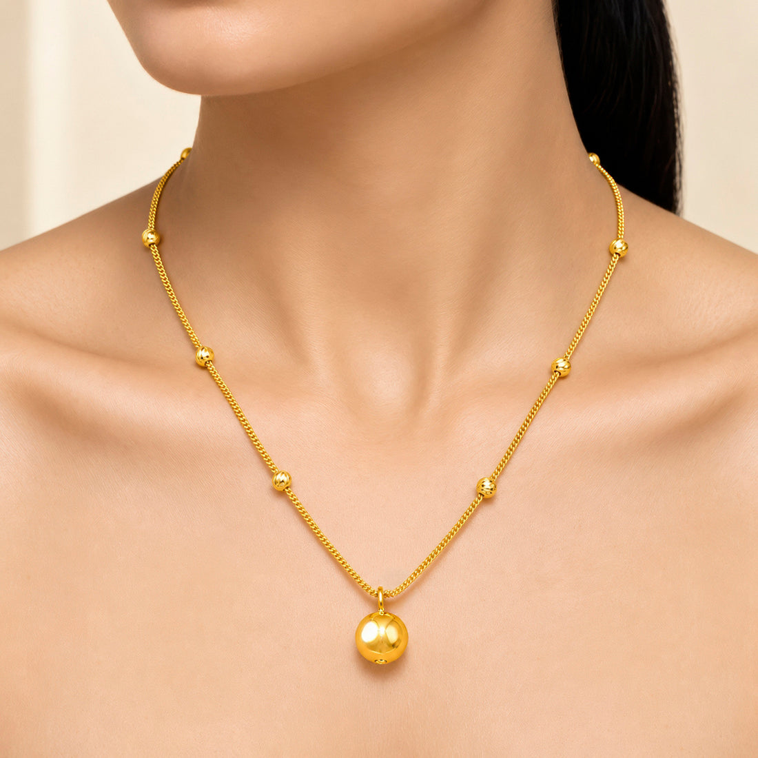 PRAO Necklace Anti-Tarnish Ball Station Sphere Pendant