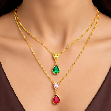 PRAO Necklace Anti-Tarnish Multilayered & Multicoloured Crystals Set