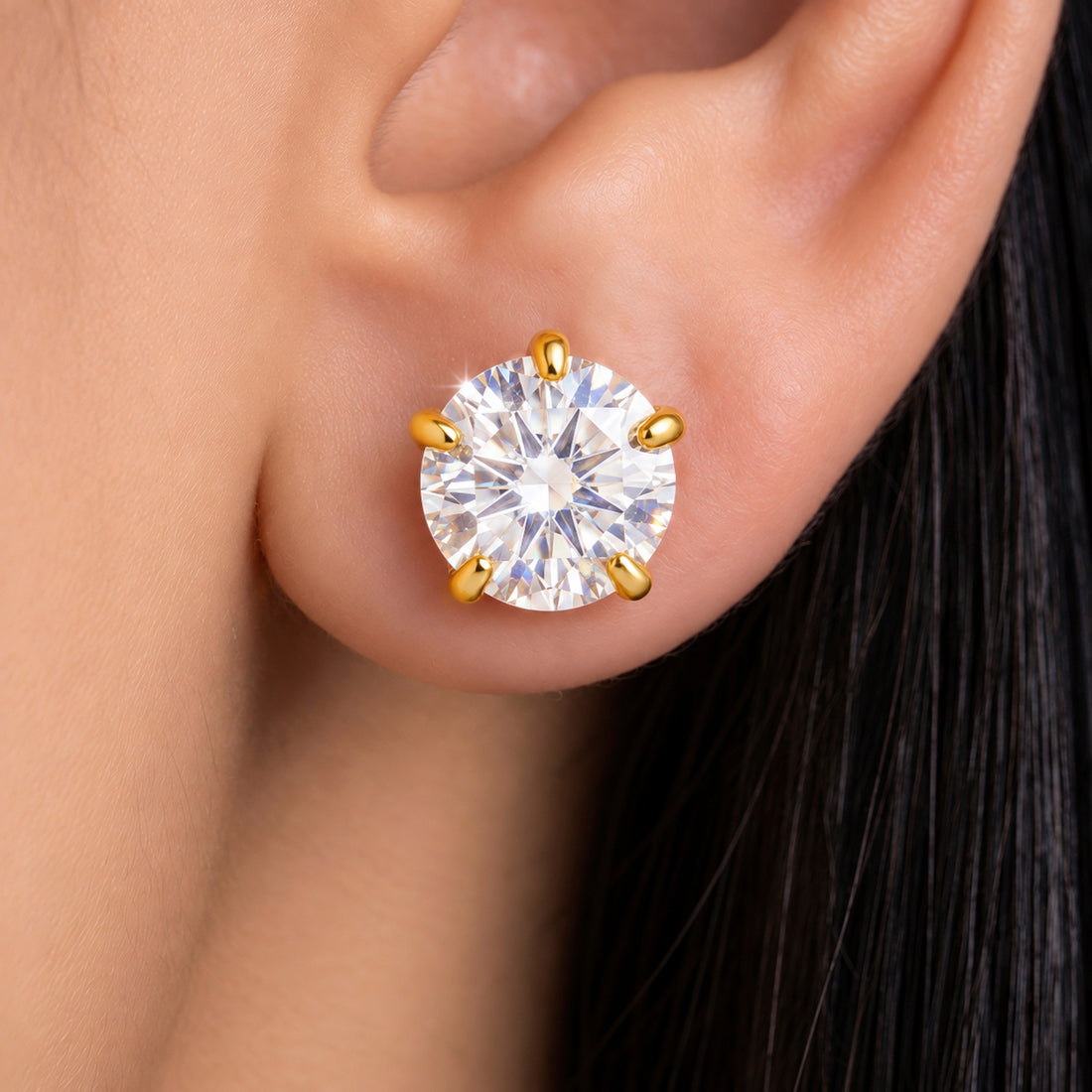 PRAO Earrings Anti-Tarnish Round Clear Crystal Stud
