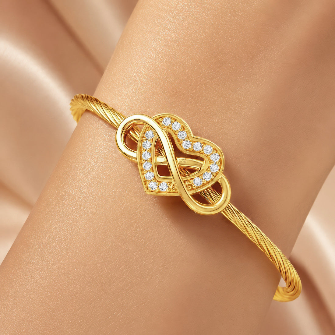PRAO Bracelet Anti-Tarnish Gold Plated INFINITE Heart Crystals (Adjustable Size)