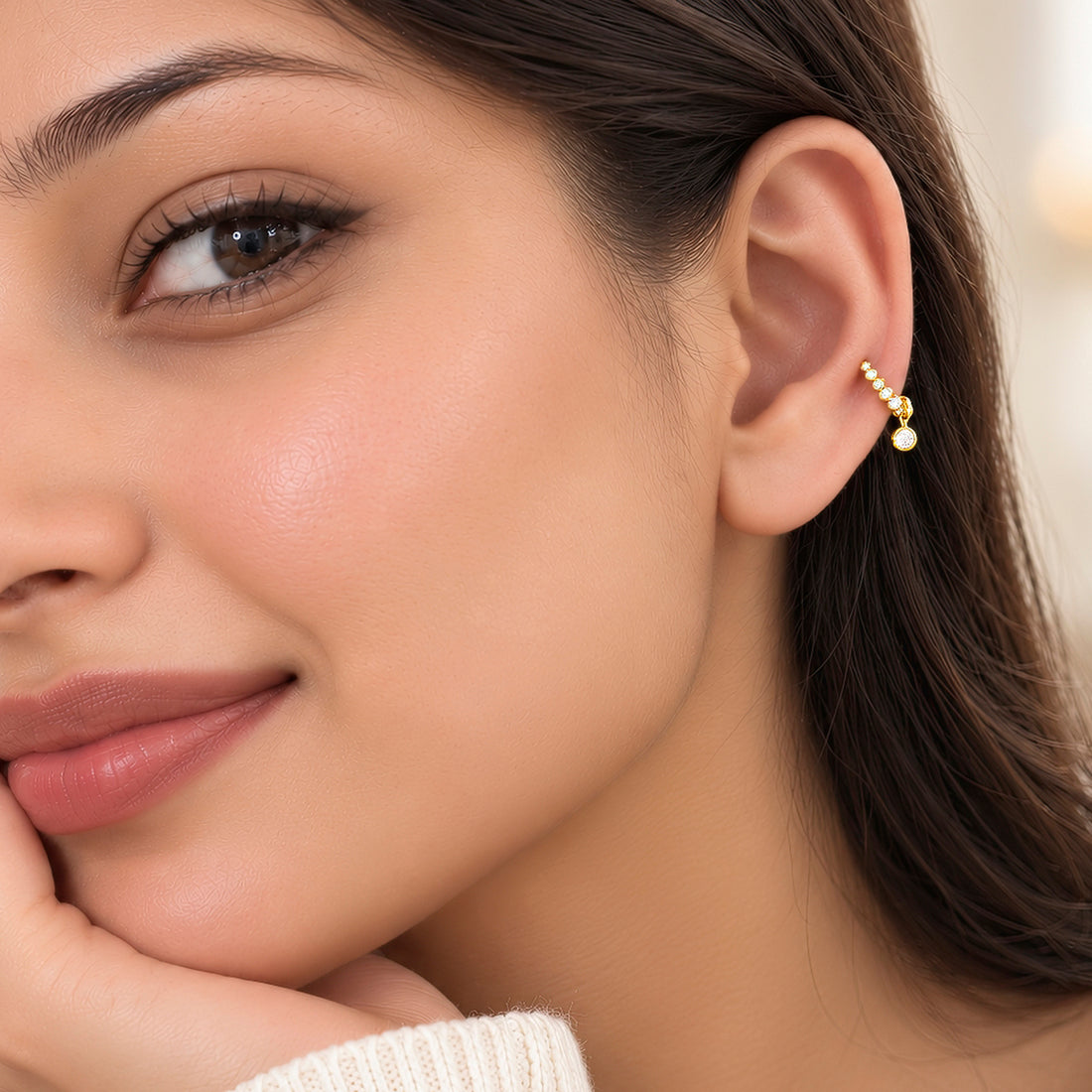 PRAO Earrings Anti-Tarnish Crystal Hoop Dangle
