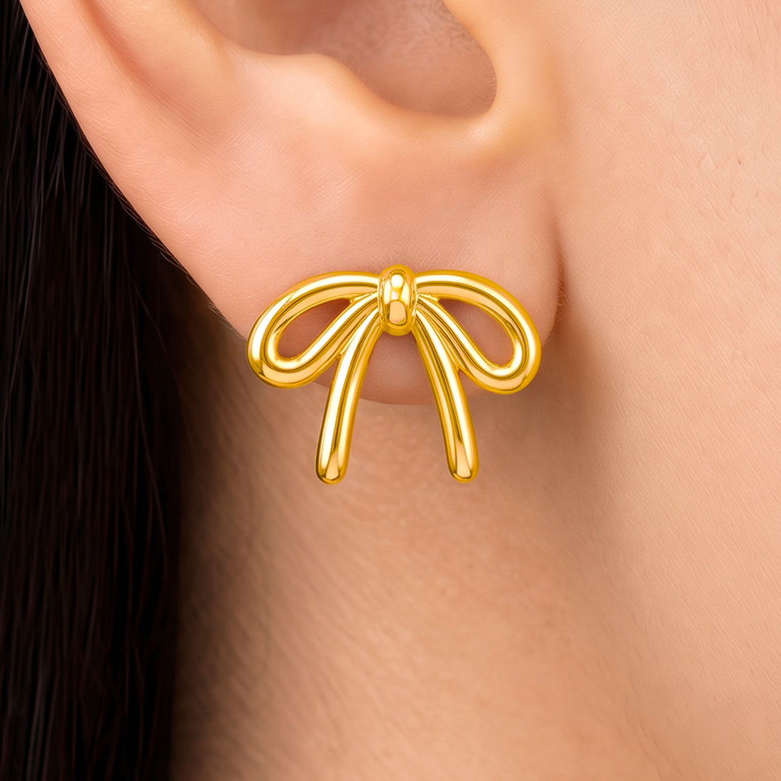 PRAO Earrings Anti-Tarnish Gold Plated Bow Stud