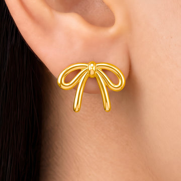 PRAO Earrings Anti-Tarnish Gold Plated Bow Stud
