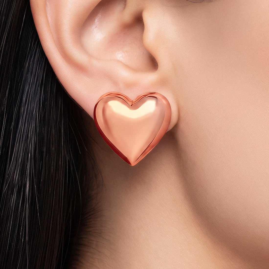 PRAO Earrings Anti-Tarnish Rose Gold Plated Puffy Heart
