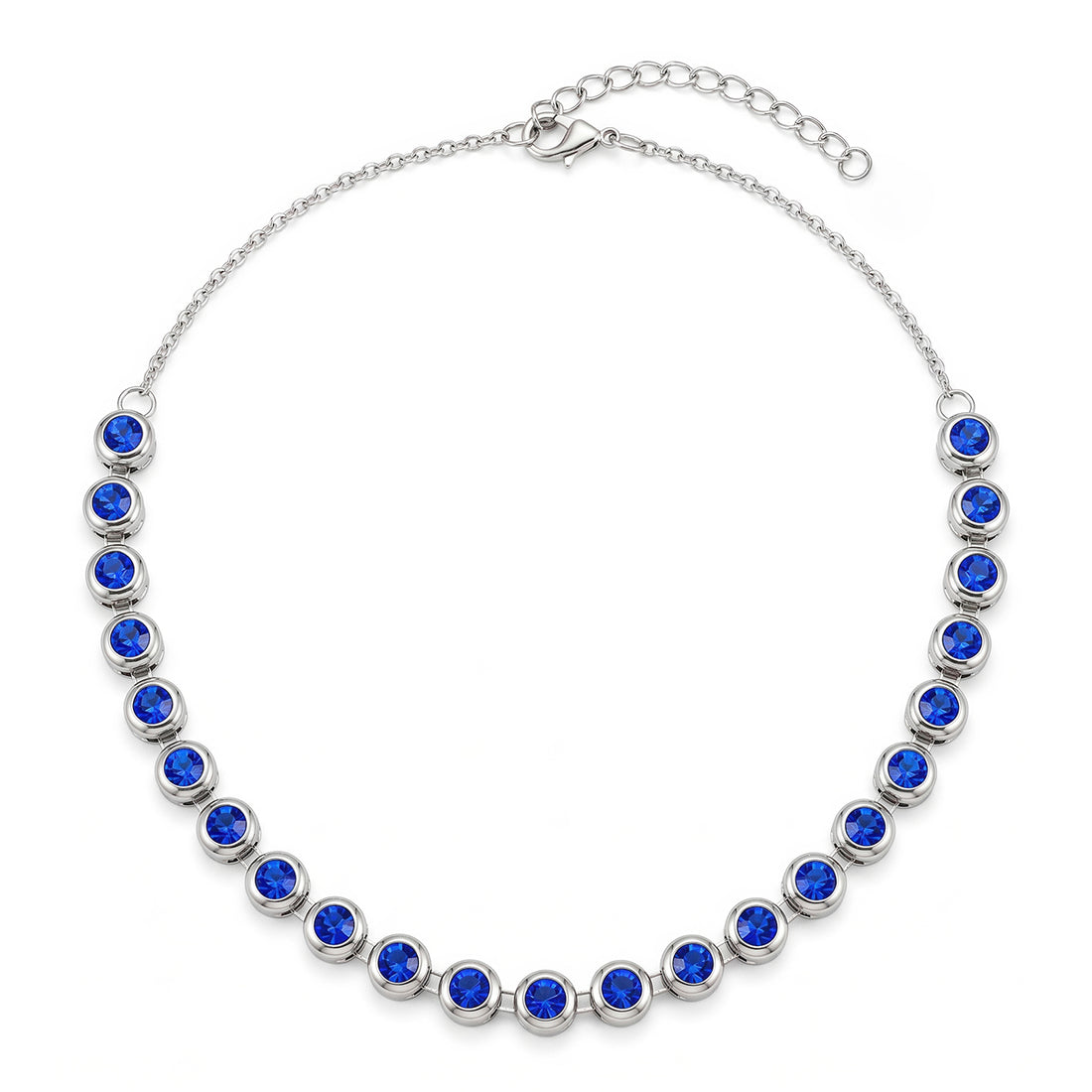 PRAO Necklace Anti-Tarnish Studded Single-Line With Blue Sapphire Crystals