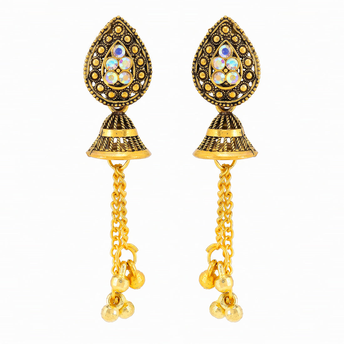 PRAO Earrings Anti-Tarnish Crystal Jhumka Ghungroo