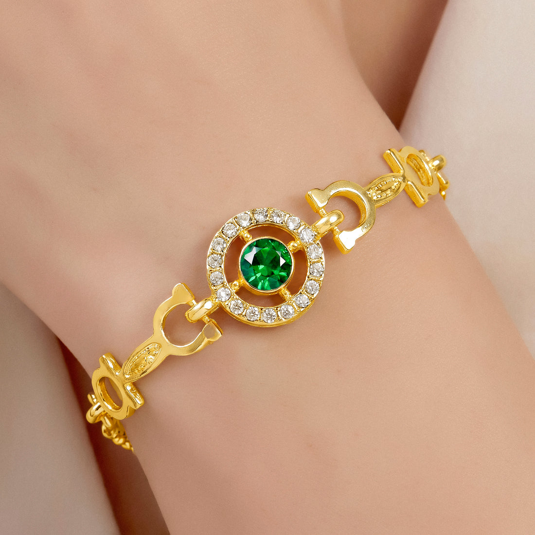 PRAO Bracelet Anti-Tarnish Gold Plated Crystal Bangle (Adjustable Size)