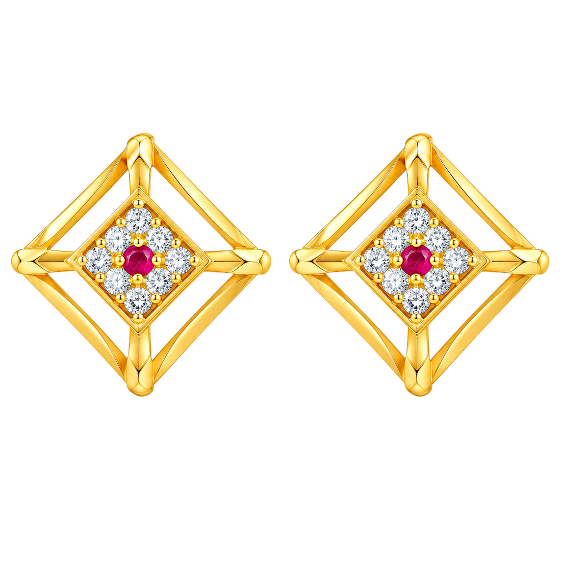 PRAO Earrings Anti-Tarnish Geometric Square Crystal Stud