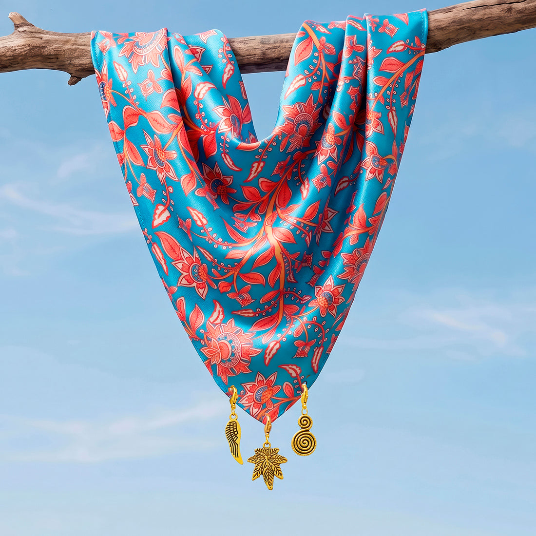 PRAO Necklace Anti-Tarnish Blue Coral Floral Scarf Detachable Charms