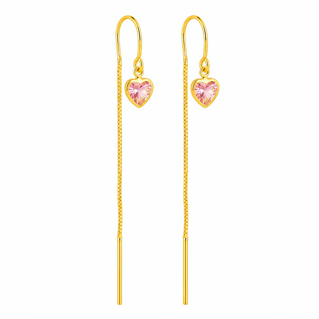 PRAO Earrings Anti-Tarnish Pink Heart Crystal Threader