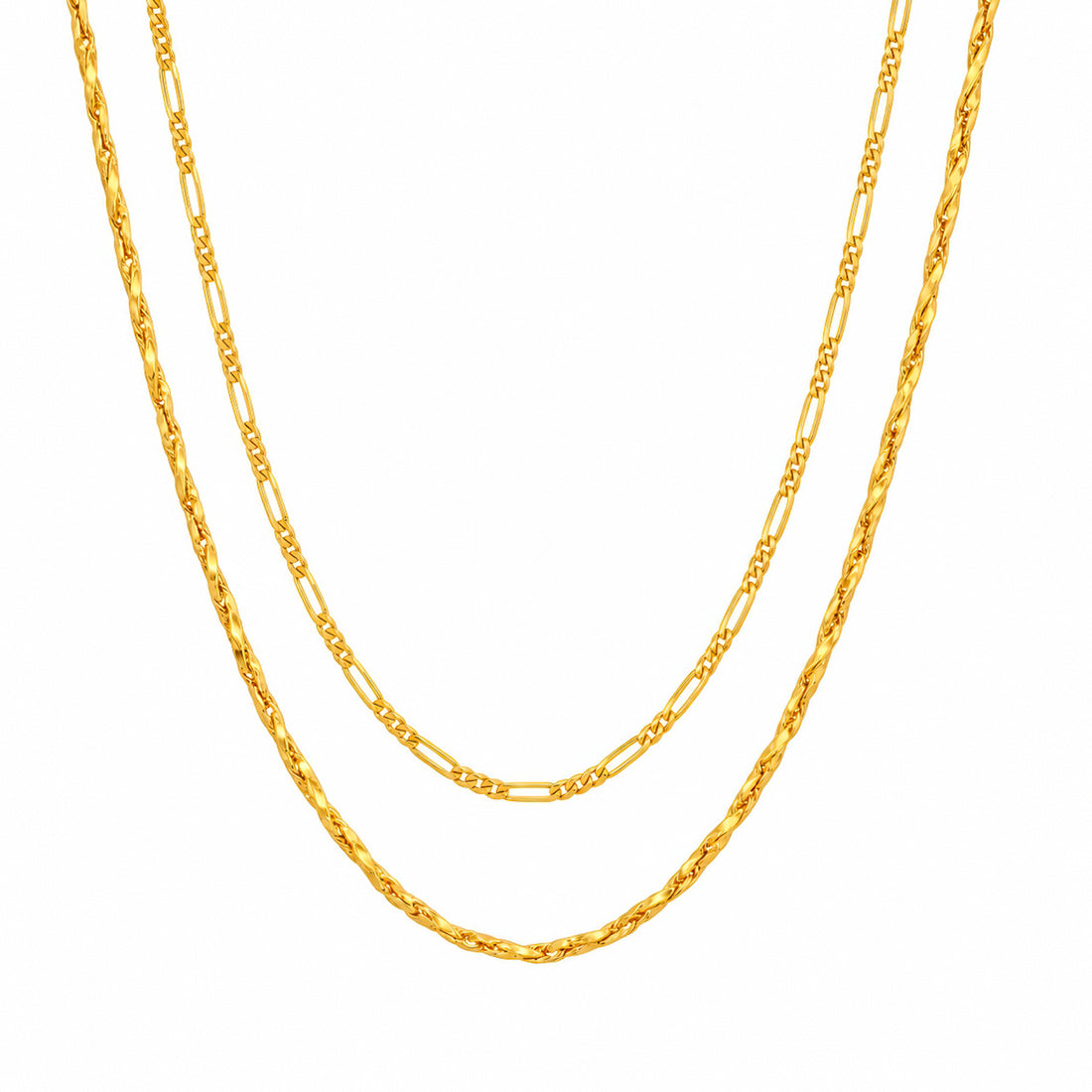PRAO Necklace Anti-Tarnish Gold Plated Layered Textured Chain