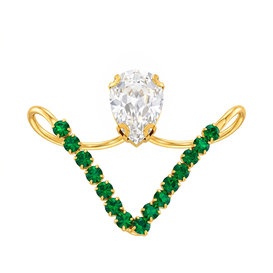 PRAO Ring Anti-Tarnish Emerald Pear Statement (Adjustable Size)