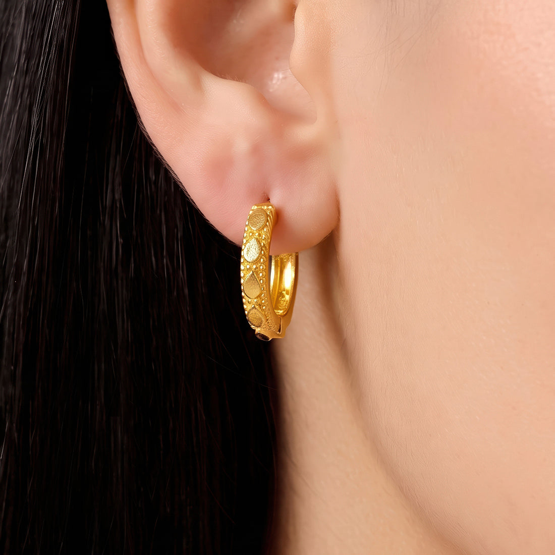 PRAO Earrings Anti-Tarnish Textured Mini Hoops