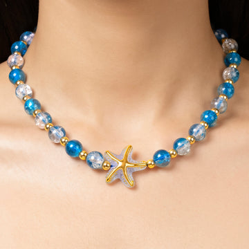 PRAO Necklace Anti-Tarnish Aqua Blue Starfish