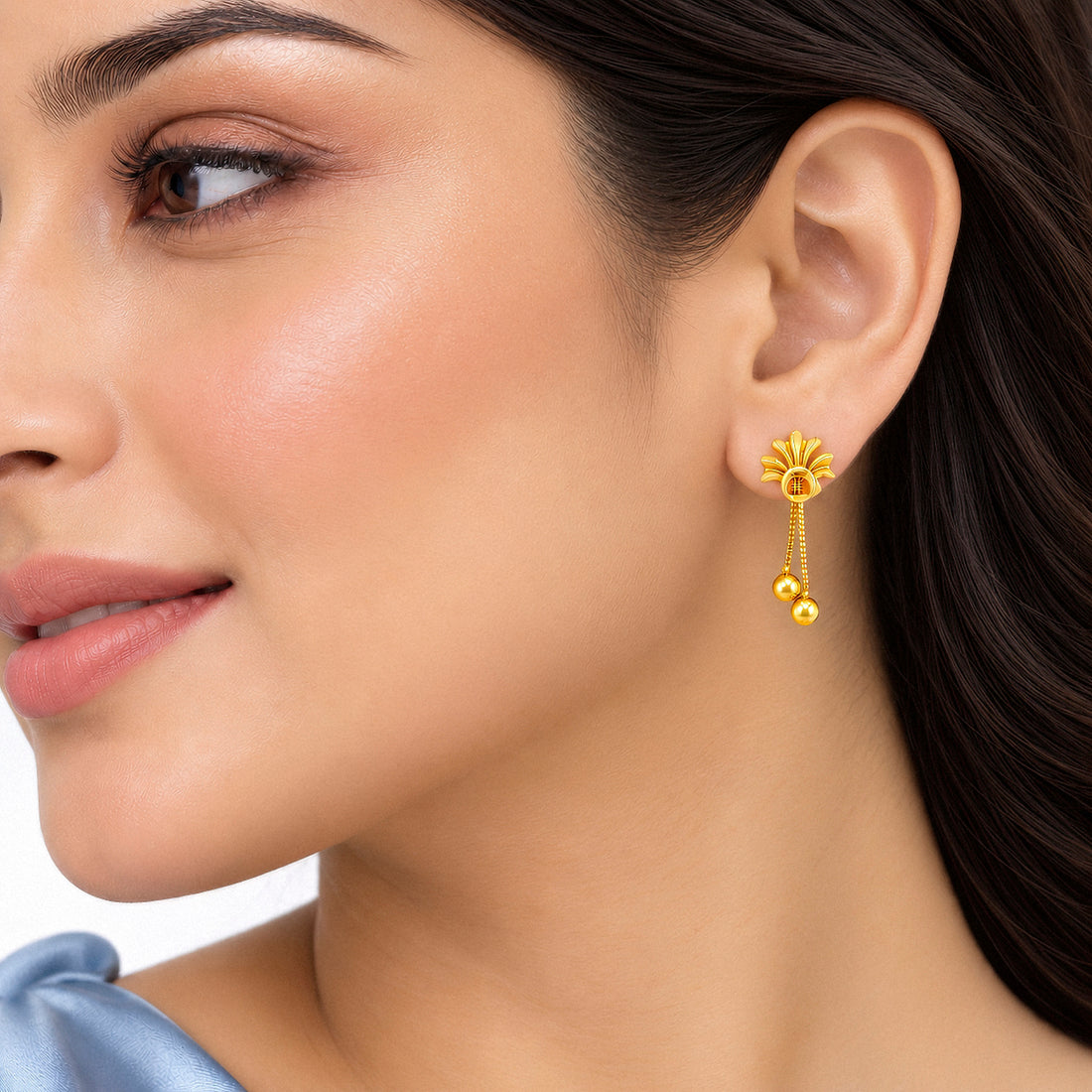 PRAO Earrings Anti-Tarnish Floral Chain Bead Dangle