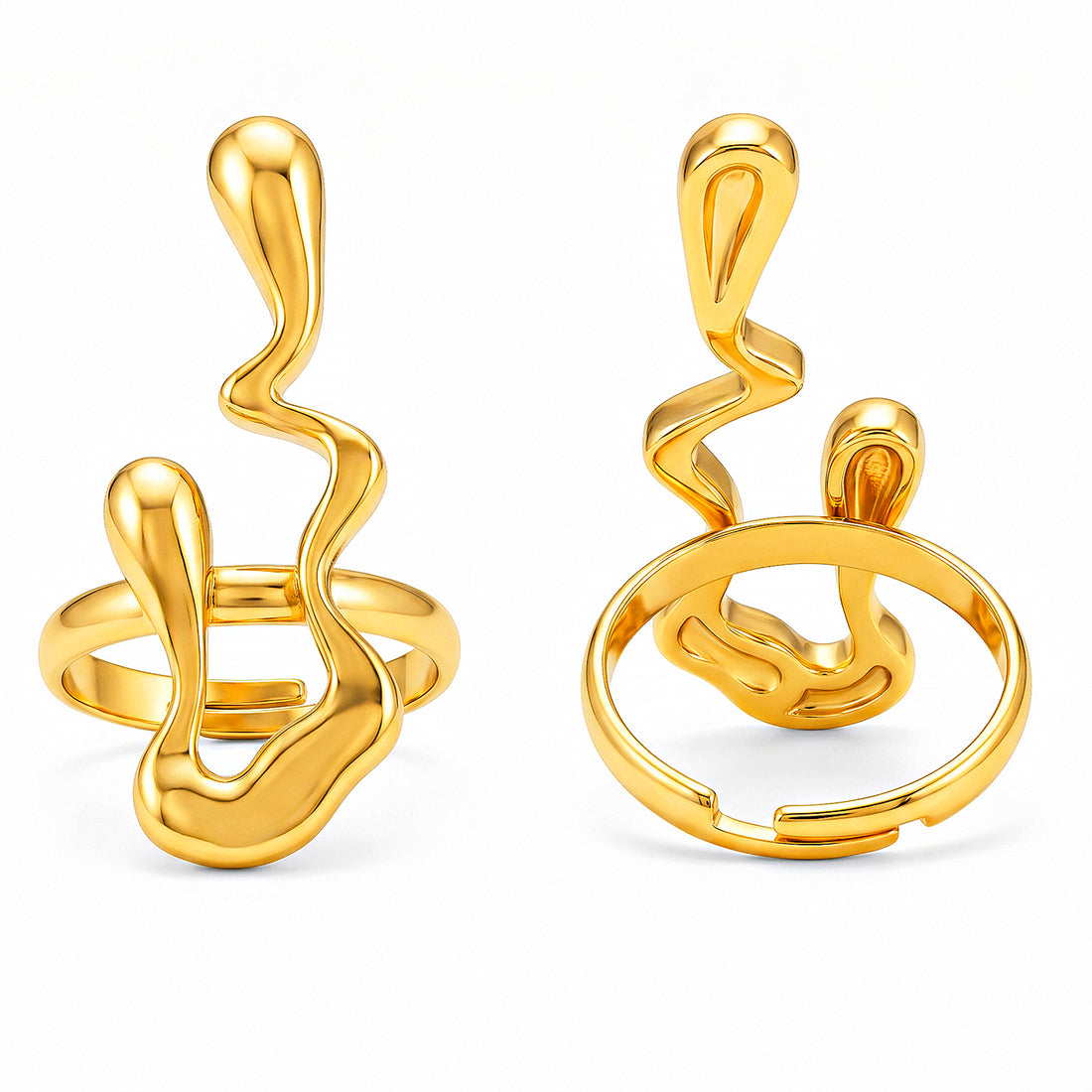 PRAO Ring Anti-Tarnish Wavy Open Band (Adjustable Size)