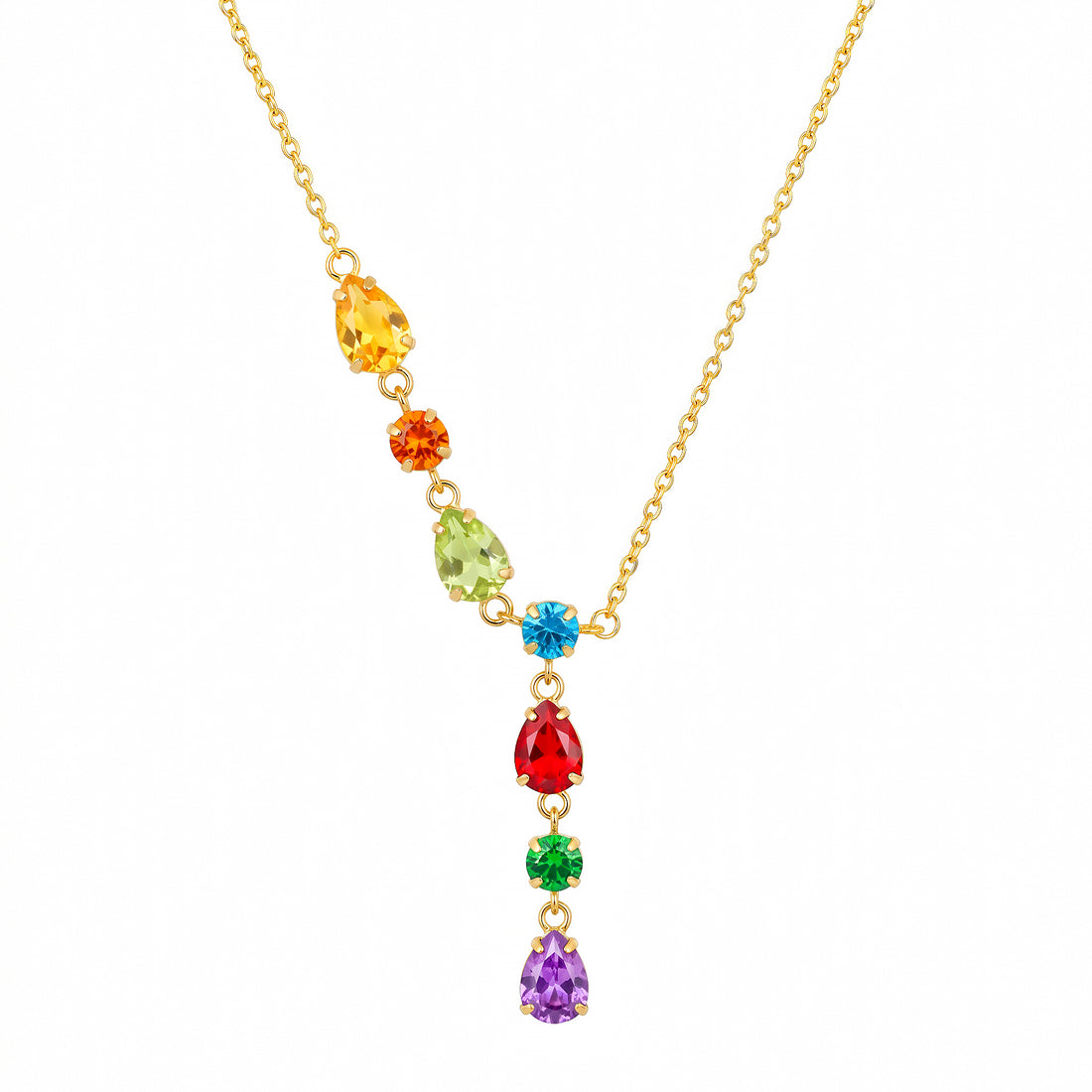 PRAO Necklace Anti-Tarnish Gold Plated Multi-Coloured Crystals Set
