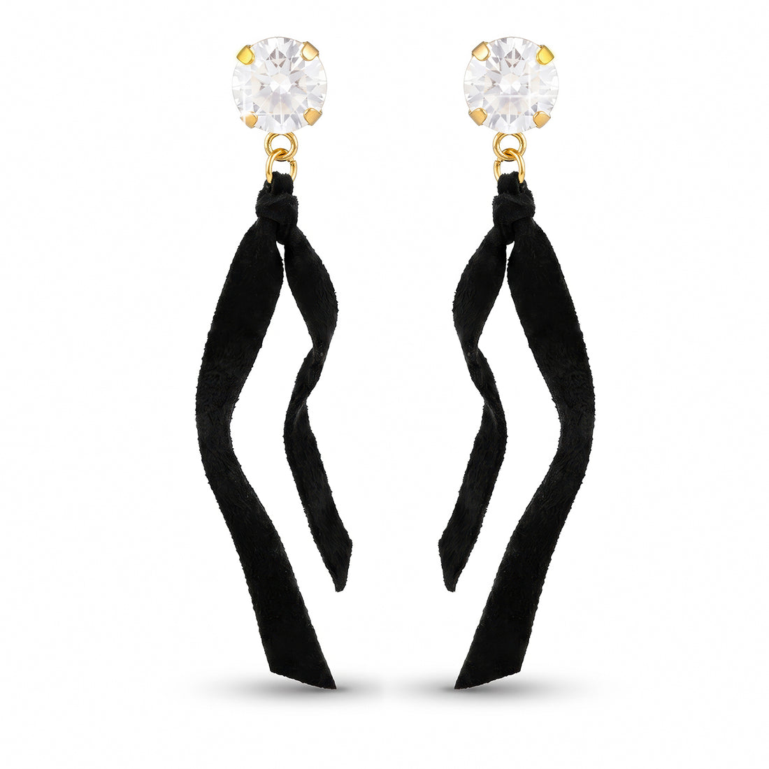 PRAO Earrings Anti-Tarnish Crystal With Velvet Ribbon