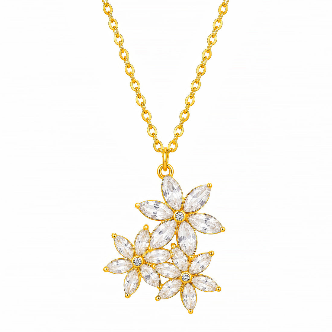 PRAO Necklace Anti-Tarnish Marquise Crystal Floral Cluster