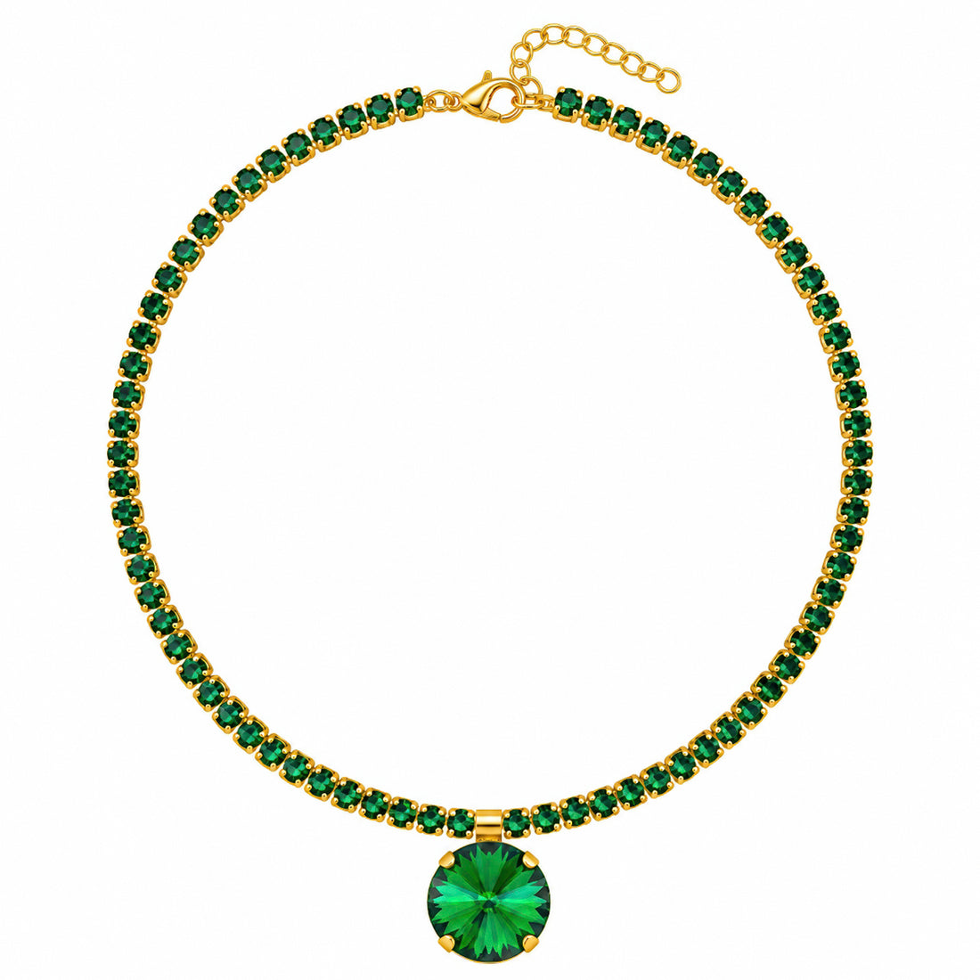 PRAO Necklace Anti-Tarnish Emerald Green Crystal Set
