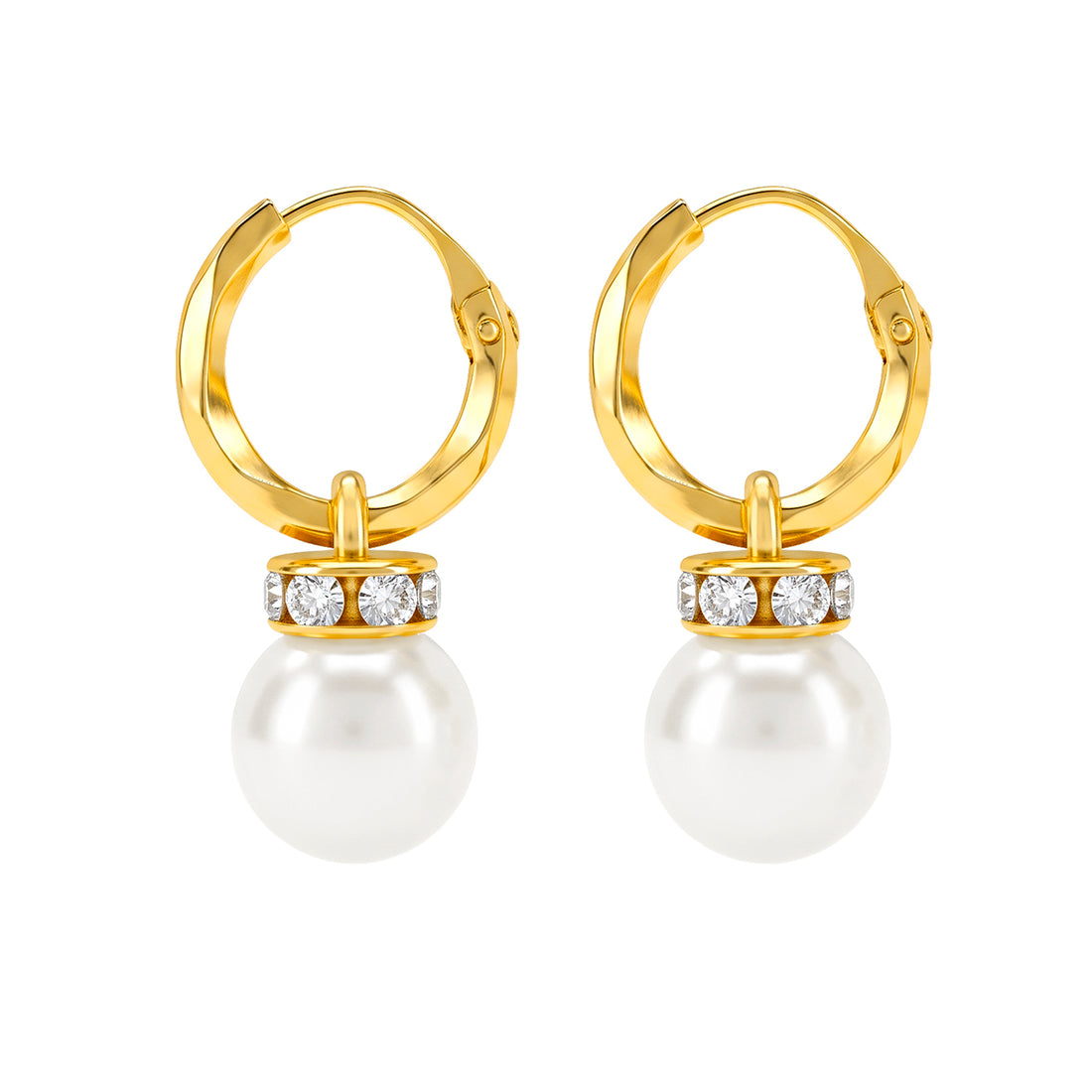 PRAO Earrings Anti-Tarnish Pearl Drop Hoops