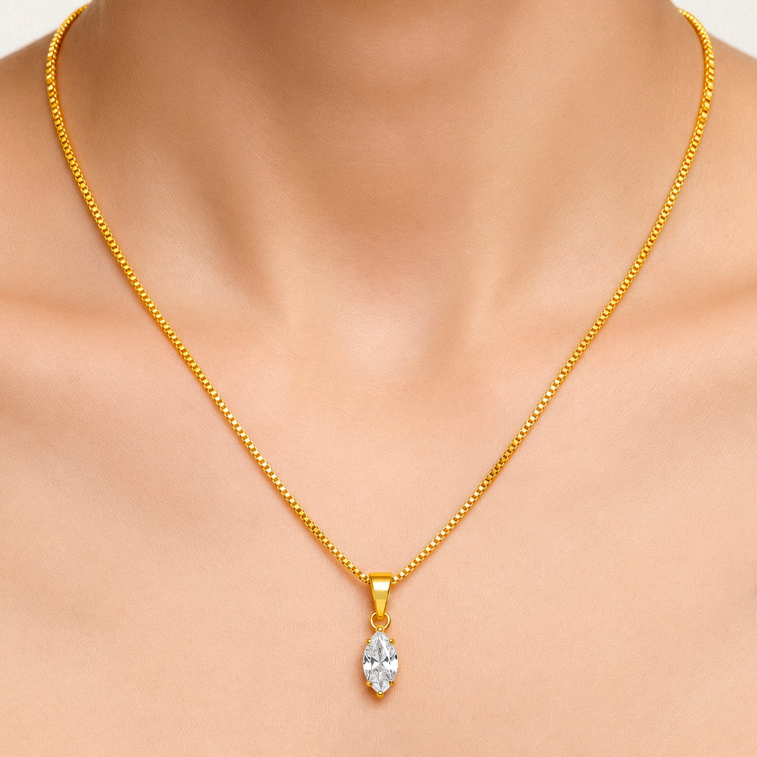PRAO Necklace Anti-Tarnish Marquise Crystal Pendant