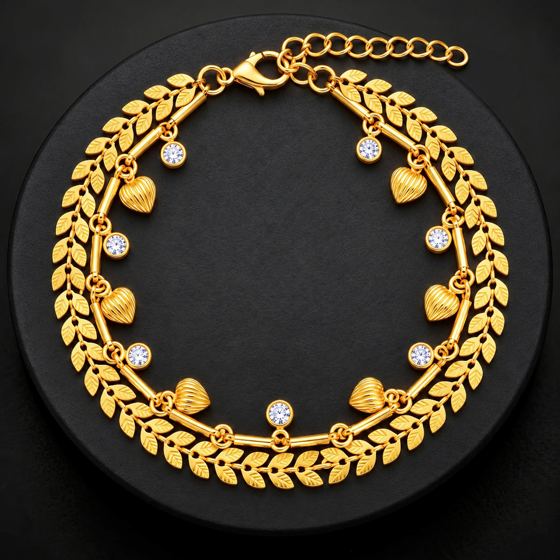 PRAO Anklet Anti-Tarnish Layered Heart Charm