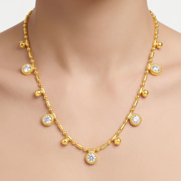 PRAO Necklace Anti-Tarnish Gold Plated Crystal Beads Chain