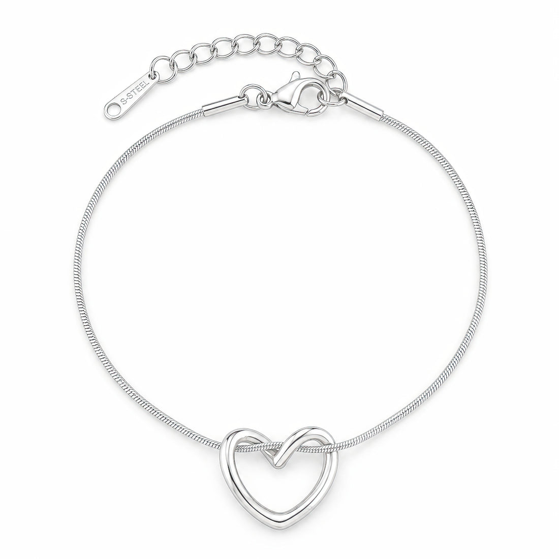 PRAO Bracelet Anti-Tarnish Open Heart Snake Chain (Adjustable Size)