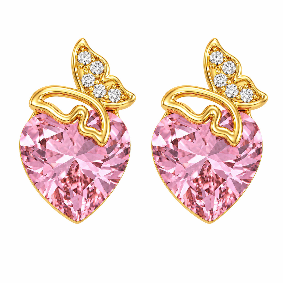 PRAO Earrings Anti-Tarnish Pink Heart Butterfly